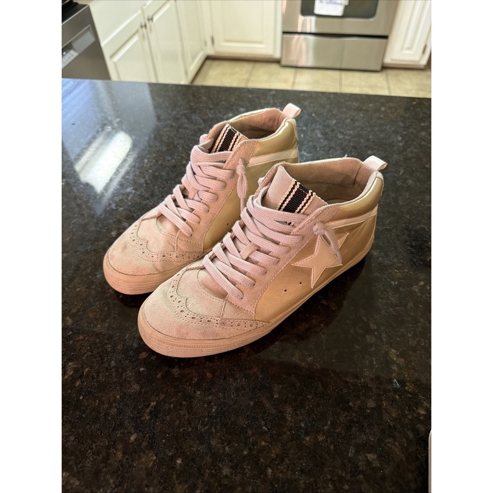 Shu Shop Paulina Gold Women's Sz 8 Sneakers Hi Top High Top Shoes Beige White